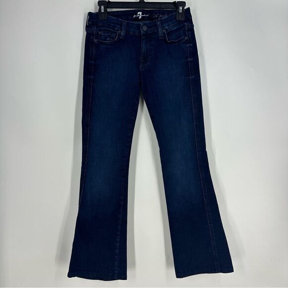 7 FOR ALL MANKIND Women’s Dark Wash Flared Denim “A” Pocket Jeans Sz 26 - Picture 1 of 10